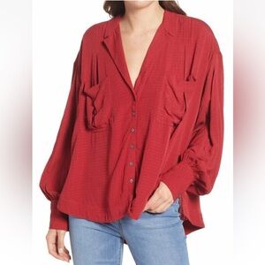 Free People Erin's Oversized Button Down Shirt in Stolen Kiss